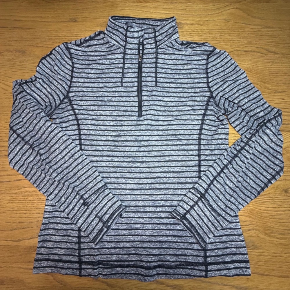 Lululemon Mens Small Quarter Zip Pullover Striped Grey Black Long Sleeve Shirt